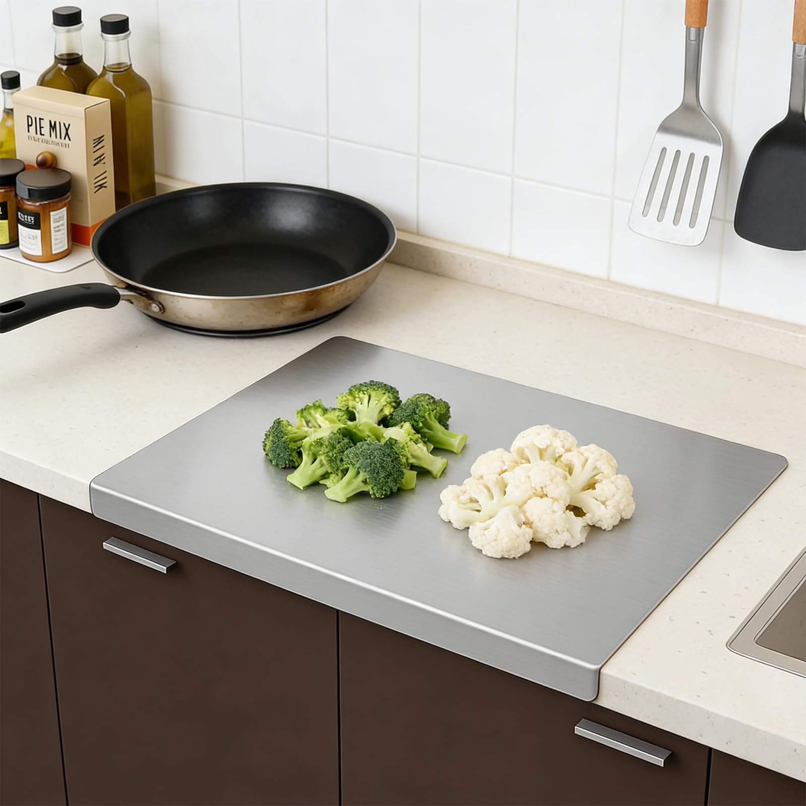 Photo 1 of 16 × 11 Inch Stainless Steel Cutting Board for Kitchen, Metal Cutting Board Lip Non-Slip Dishwasher Safe Double-Sided Use for Suitable for Meat, Fruits, Vegetables, Bread