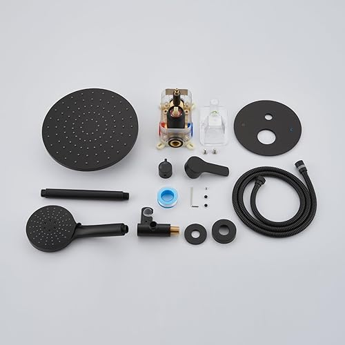 Miniatura 16 de Iriber Sistema de ducha de lluvia de montaje en techo negro mate con cabezal de ducha de 12 pulgadas y grifo de ducha cuadrado de baño de mano que