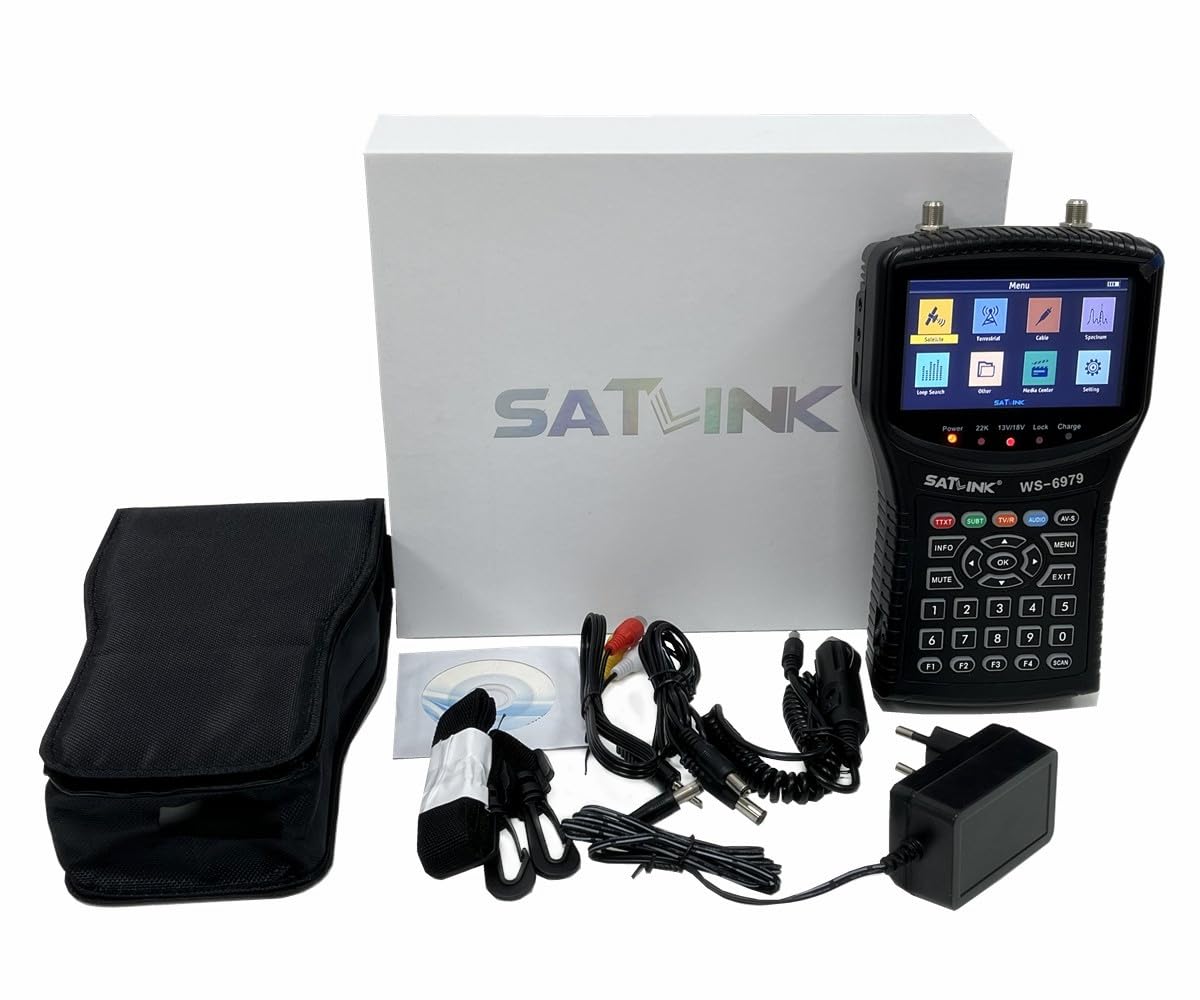 SATLINK WS-6979 DVB-S/S2&DVB-T/T2/C MPEG-2/4 H.265 (10 bits) + buscador de medidor satelital de espectro QPSK, 8PSK, 16APSK, 32APSK
