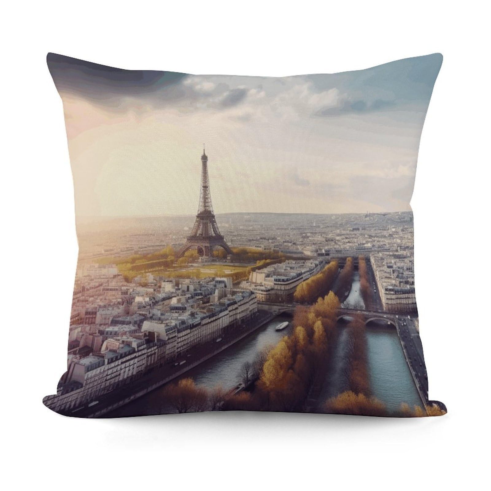 LZQPOEAS Aerial View of Paris Cityscape Pillow Cover Plush Pillowcase Cute Pillowcase Double-Sided Printed Soft Cushion Case Square Throw Pillow Cover for Home Sofa Bed Decor