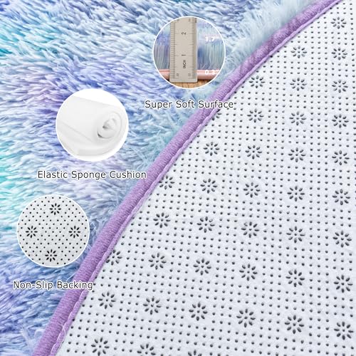Fluffy Tie-dye Blue Circle Rug - 4FT Super Soft Plush Shaggy Carpet for Kids' Room