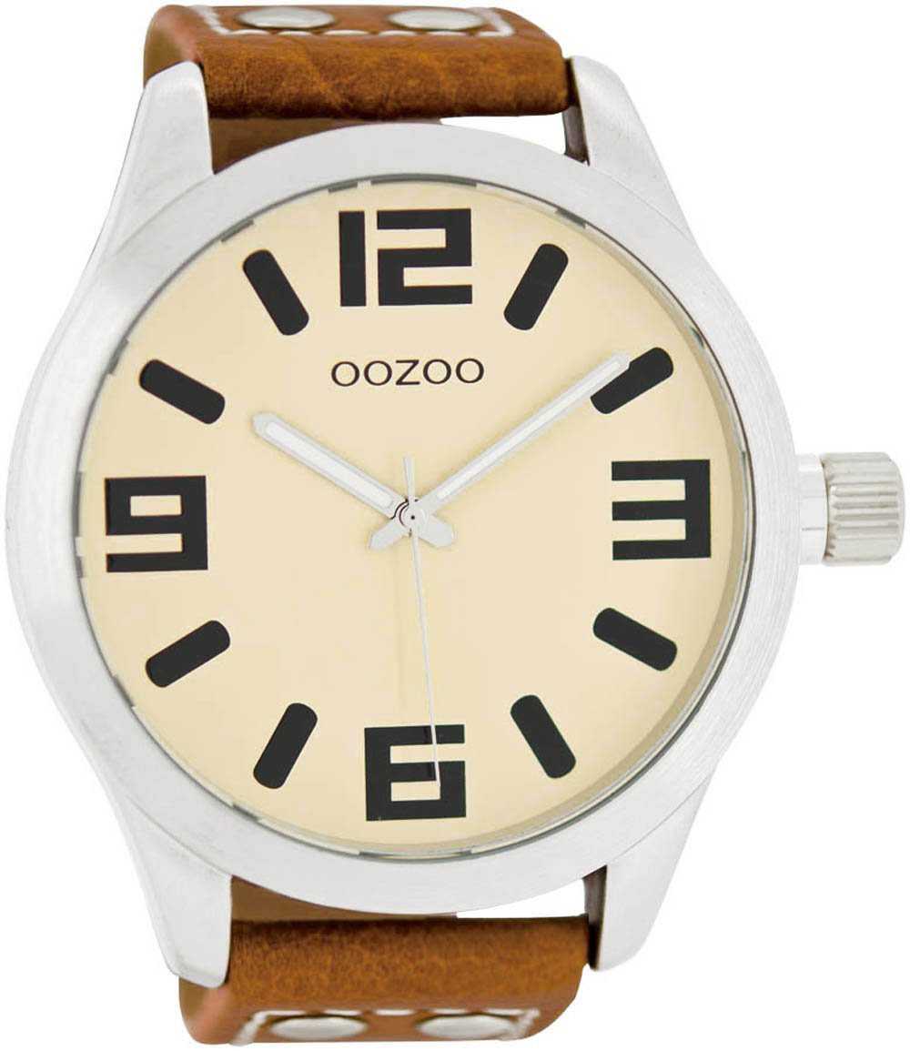 Oozoo XXL Armbanduhr Basic Line mit Nieten Lederband 52 MM Durchmesser in verschiedenen Farbvarianten