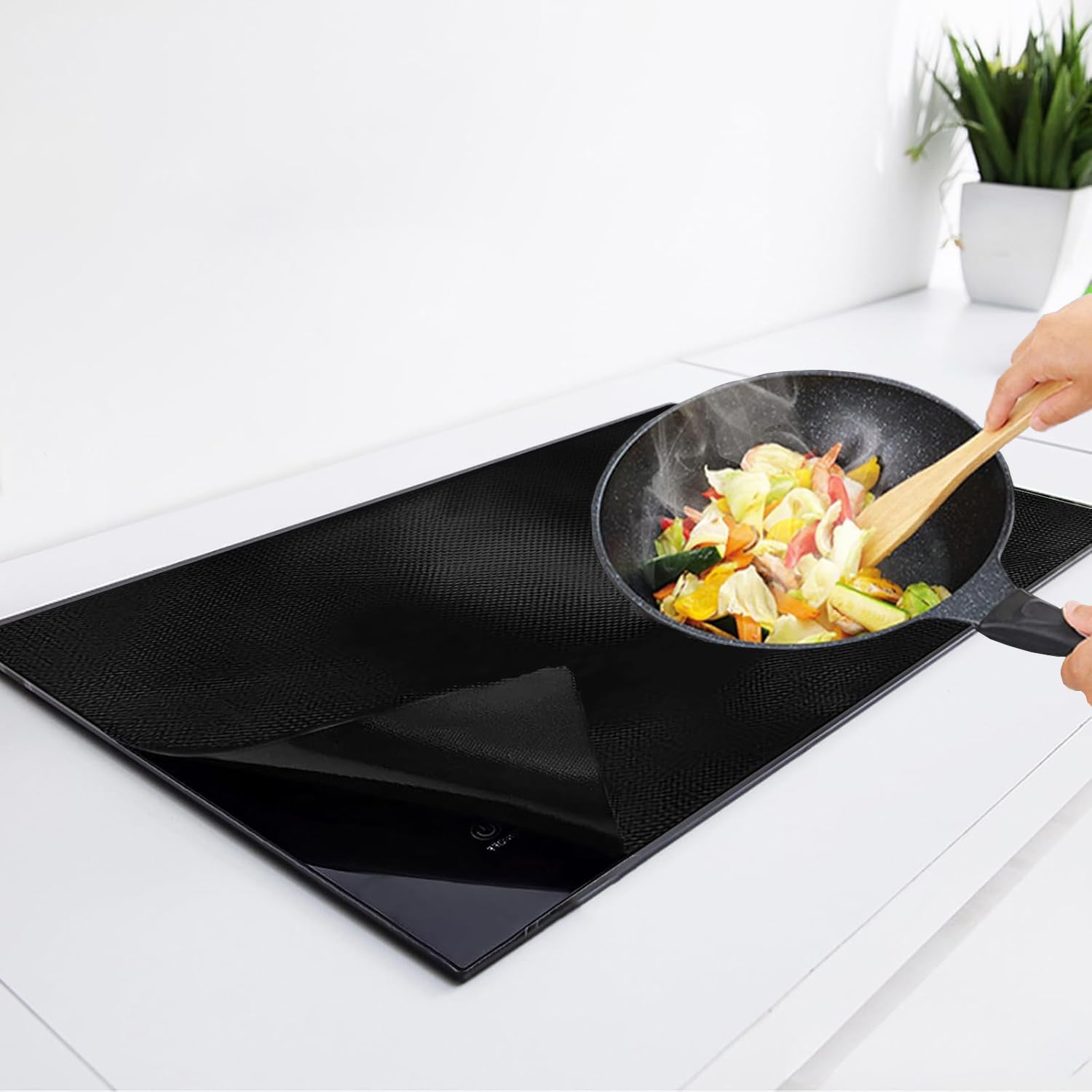 78x52cm Silikon Schutzmatte für Induktionskochfeld (Magnetisch), Große Hitzebeständige Herdabdeckplatte & Herdschutz Matte, Anti-Rutsch Silikonmatte zum Schutz vor Kratzern, Schmutz