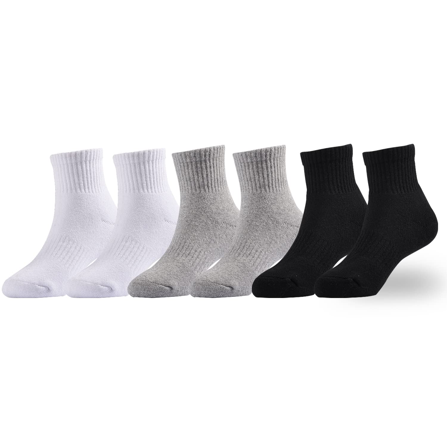 EPEIUS Kids Boys/Girls' Cushioned Socks Thick Cotton Quarter Athletic Socks Sports Running Ankle Socks 6 Pack 4-14 Years