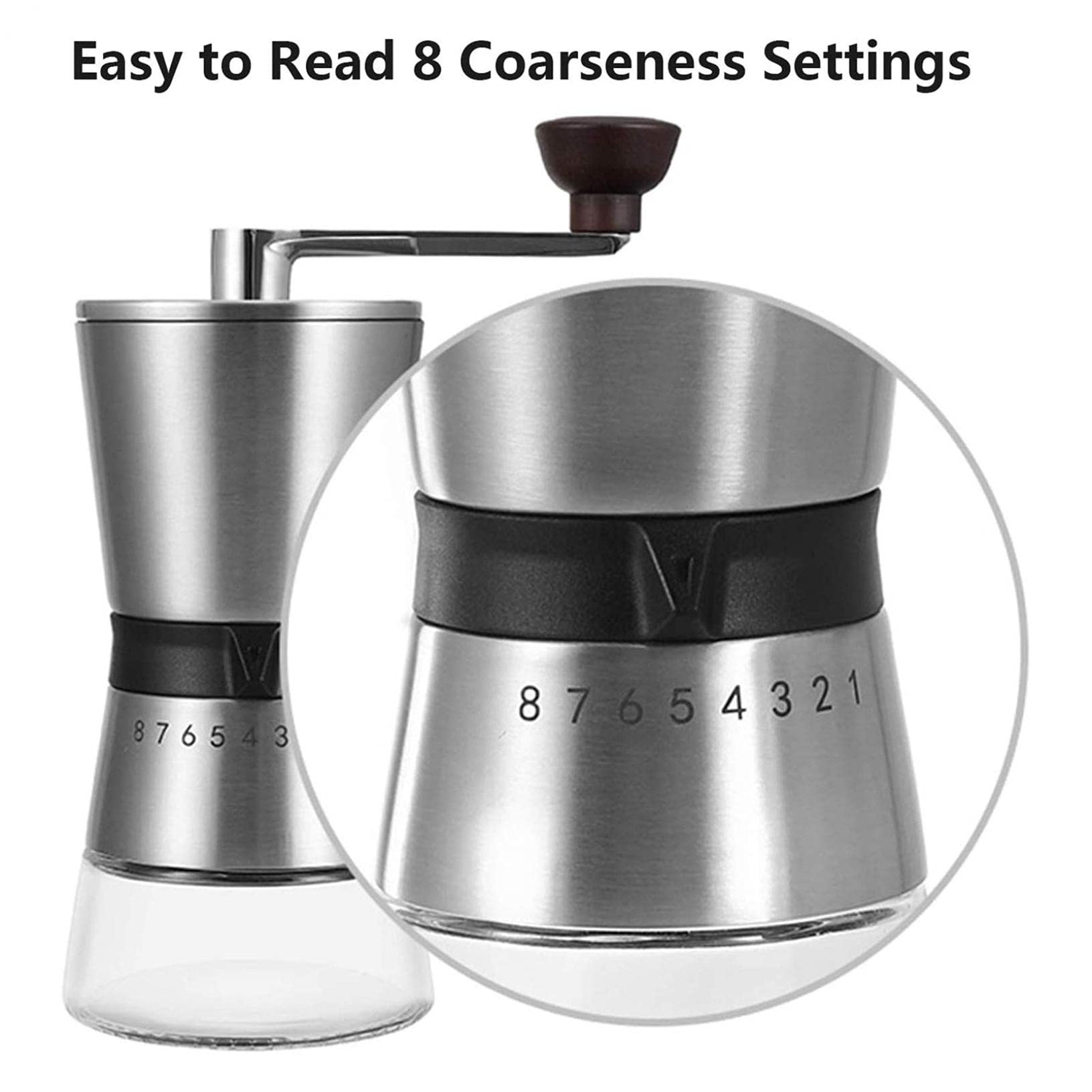 Molinillo De Café Manual, Ajuste Ajustable Molino De Manivela Portátil De Acero Inoxidable con Fresa De Cerámica, Molino De Café De Mano, Silver