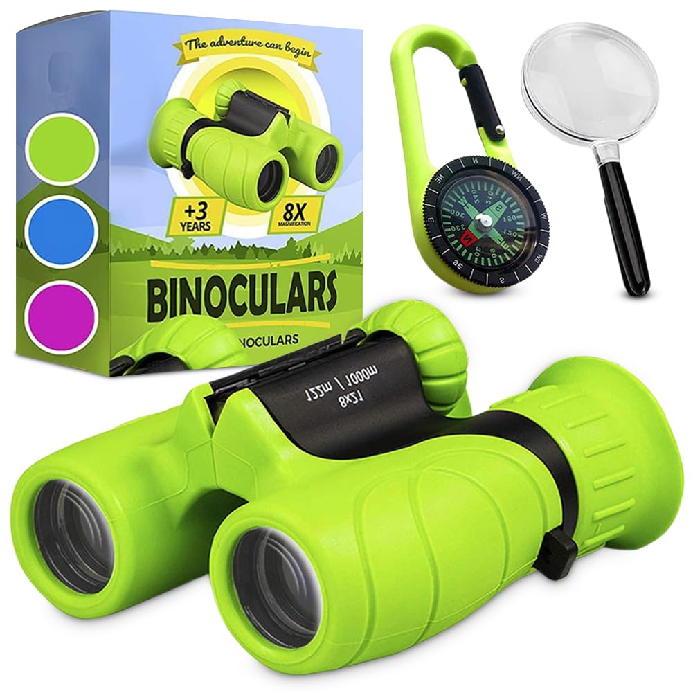 Fernglas für Kinder, Kinder Geschenke für kleine Jungen und Mädchen, Starke Vergrößerung 8X21Fernglas, Fernglas mit Lupe & Kompass, Spielzeug für 3 – 12 Jahre (grün)