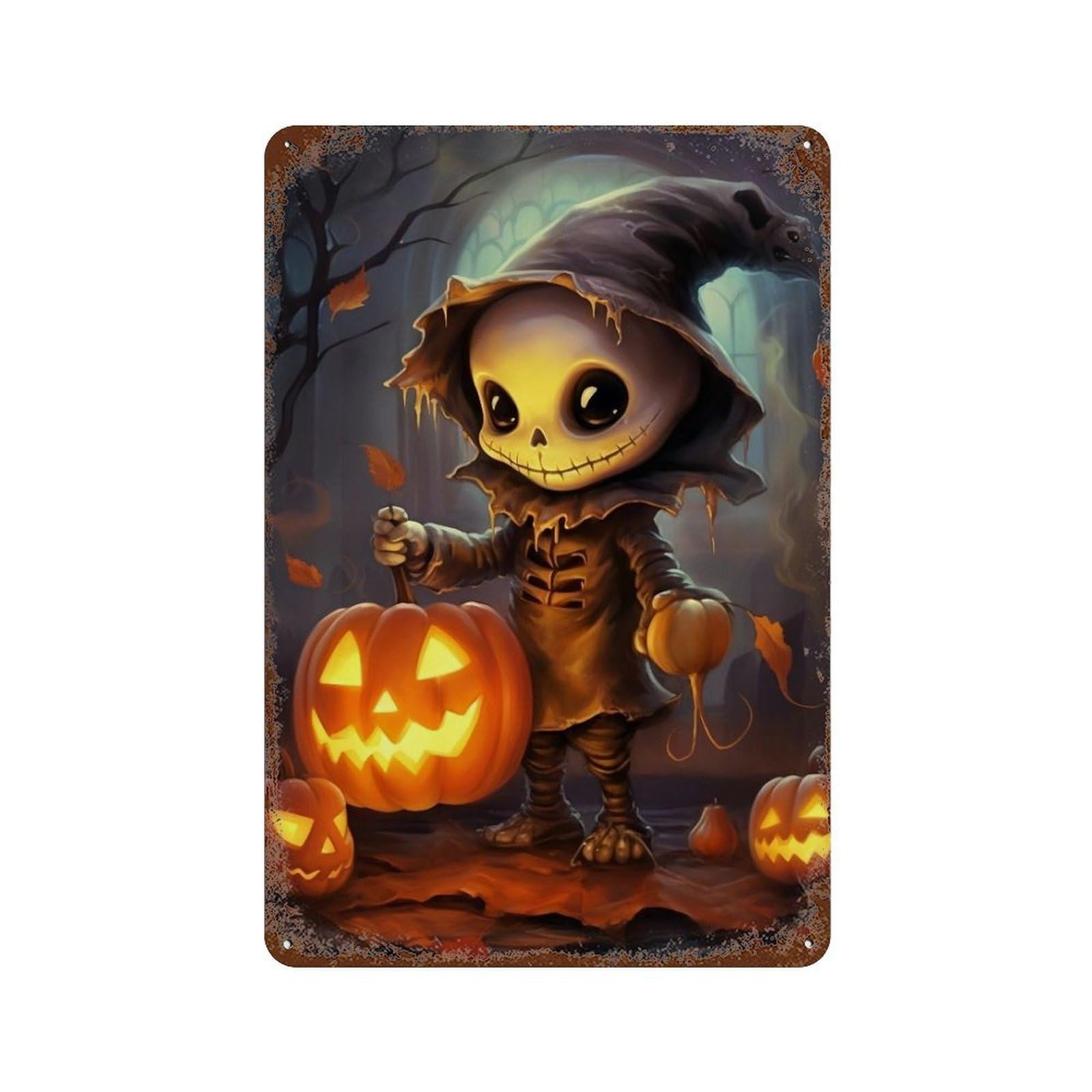 Halloween Pumpkin Lanterns Rust Effect Tin Sign 11.8"x7.9", Industrial Home Decor for Garage, Pub Or Kitchen