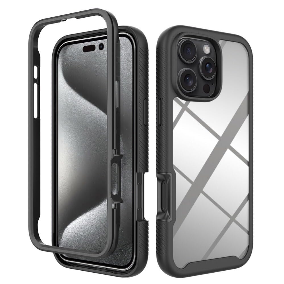 Étui iPhone 17 Pro Max noir transparent rigide en silicone avec flip arrière amovible