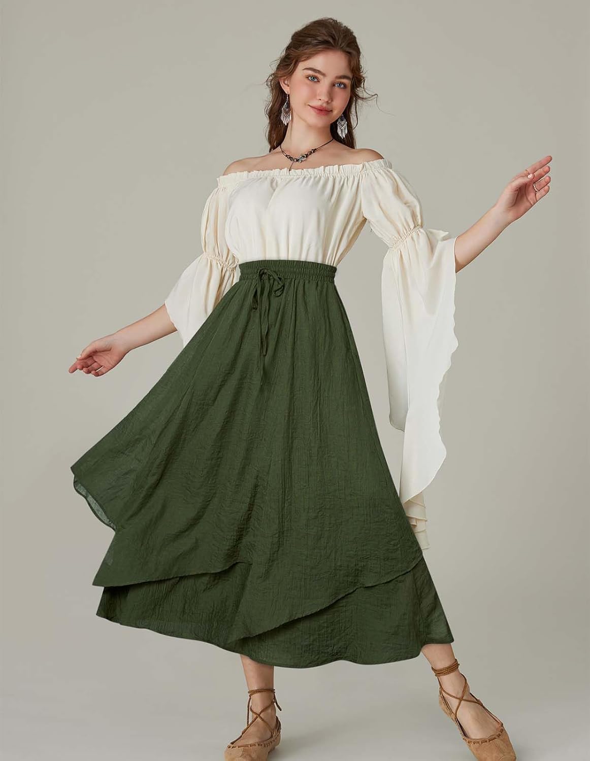 Scarlet Darkness Women Renaissance High Waist Skirt Double Layered Flowy Long Skirts - Image 9