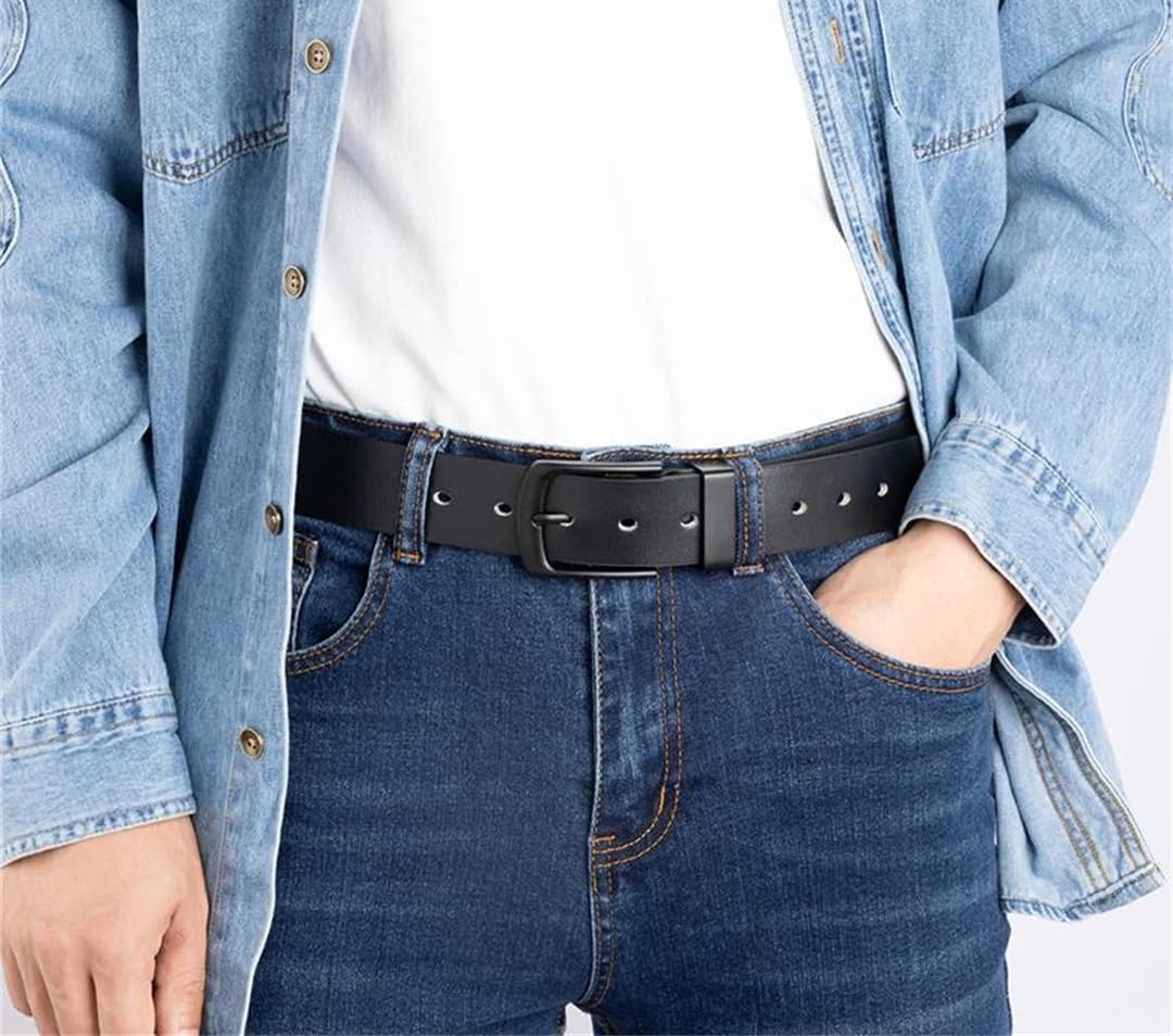 Yeuyyben Cinturón de vestir de piel sintética para hombre con hebilla de aleación para uso casual de negocios