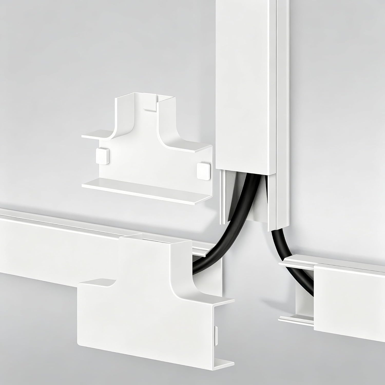 Kit de canaleta para cables blanca sin perforación, autoadhesiva, pintable y cortable, 2 unidades, para cables de TV montada en pared, seguridad para niños y mascotas, oficina y hogar (Ancho 0,95 pulg × Alto 0,47 pulg × Largo 68 pulg) miniatura 1