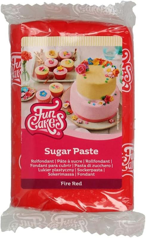 FunCakes Pâte à Sucre Fire Red: facile à utiliser, lisse, flexible, douce et pliable, parfaite pour la décoration de gâteaux, halal, casher et sans gluten. 250 g