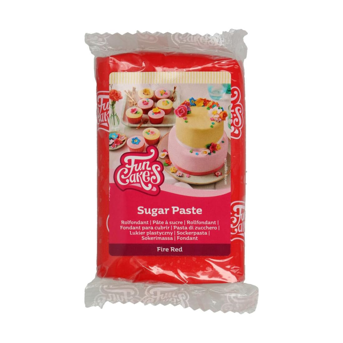 FunCakes Sugar Paste Fire Red, Easy to Use, Smooth, Flexible, Soft and Pliable, Perfect for Cake Decorating, Halal, Kosher and Gluten free, 250 g