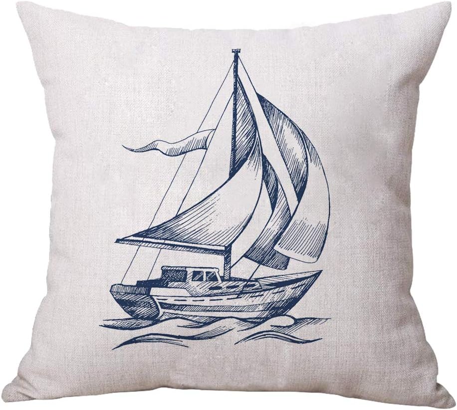 ULOVE LOVE YOURSELF Coastal Sailing Throw Pillow Case Blue Compass/Anchor/Sailboat/Navigation Pattern Ocean Theme Cushion Covers Nautical Beach Decorative Pillowcases 18×18 Inch,4Pack - Image 2