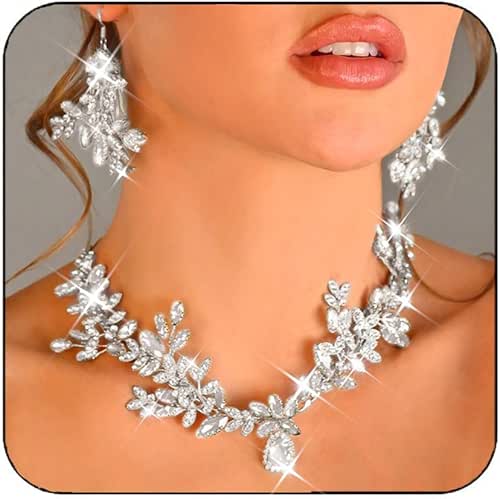 Unicra Bridal Wedding Jewelry Set Gold Green Crystal Necklace Earrings