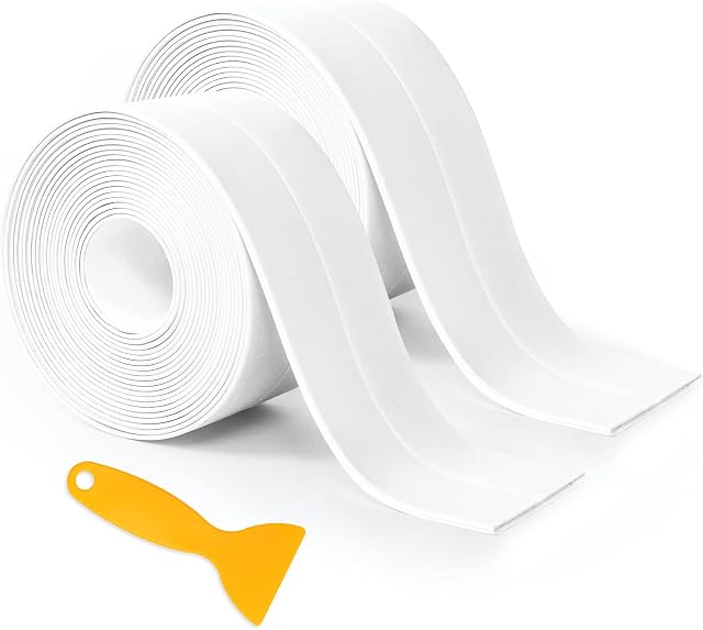 2 Rolls Bath Sealant Strip, Self Adhesive Caulk Strip Sealant Tape Waterproof and Anti Mould Simple Seal Tape for Kitchen, Bathroom, Bathtub, Toilet, Wall Floor, with Sealing Tool (126 x 1.5in)