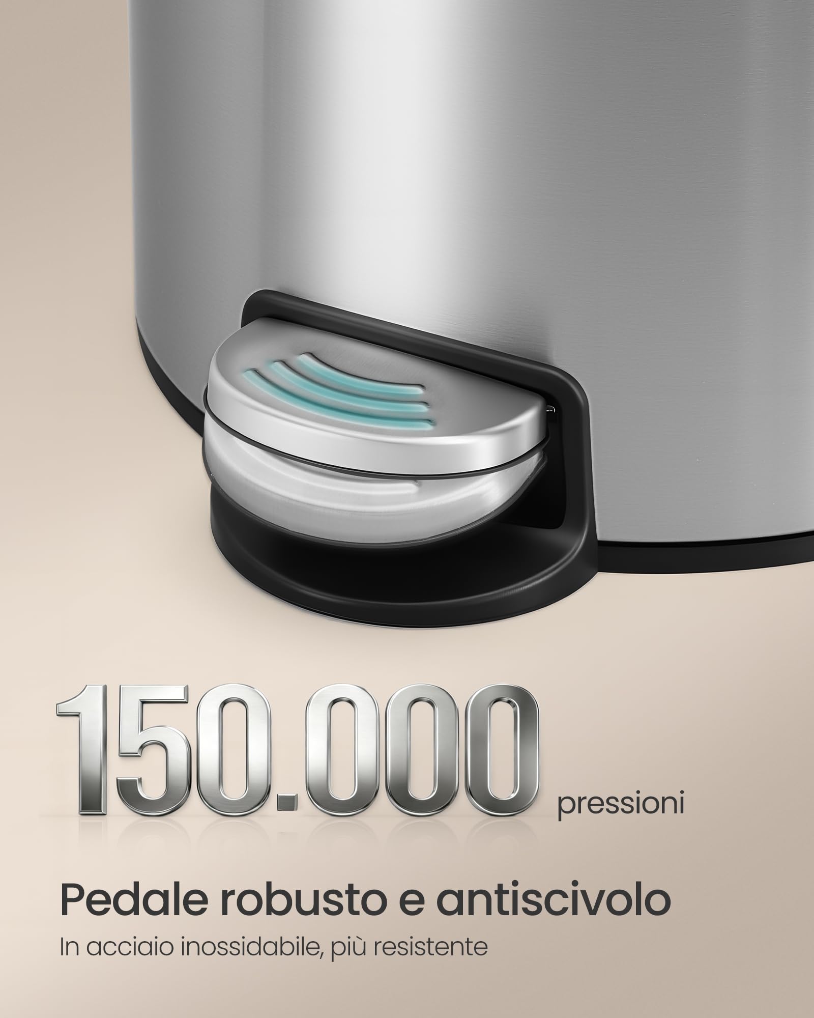 SONGMICS Pattumiera Rotonda, Cestino con 15 Sacchetti Spazzatura, Pedale in Metallo, Secchio Rimovibile in Plastica, Manico, Chiusura Ammortizzata, Acciaio Inox, 30 L, Argento LTB031EZ02