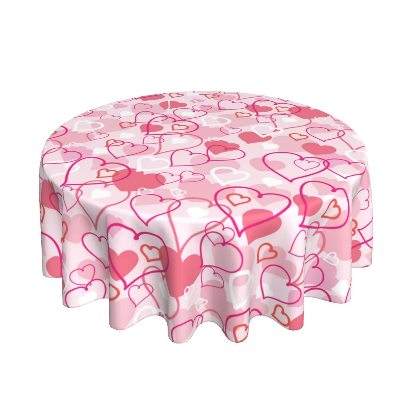 Valentines Day Tablecloth Round 60 Inch,Pink Heart Table Cloth Water Resistant Washable Polyester Valentine's Day Table Cover for Kitchen Dining Table Party Decorations-image-5