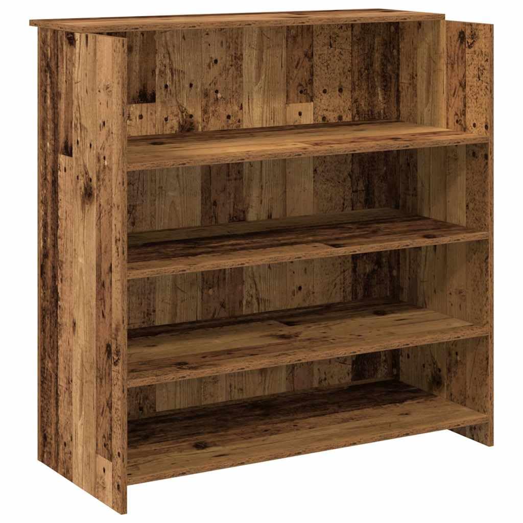 Mesita de recepción con aspecto de madera envejecida, 100 x 50 x 103,5 cm, material de madera con mostrador integrado, estantes y espacio de almacenamiento para oficina, hotel, clínica