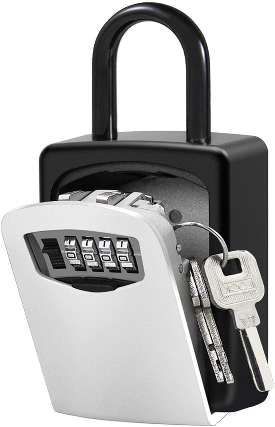 Key Lock Box Outdoor Secutity Combination Key Safe Box Wall Mounted Large Internal Key Storage Box Cabinets for Home or Office Garage School Spare Key with 4 Digit Lock (Silver)