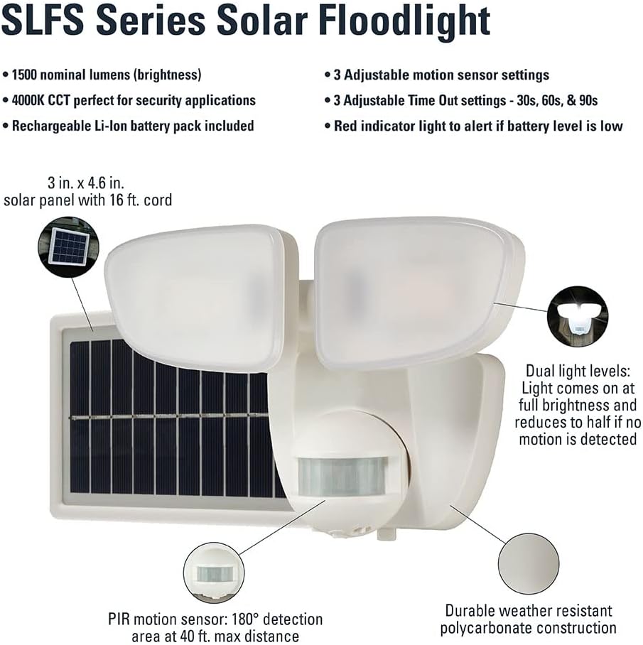 HALO Solar Outdoor LED Flood Light with 180 Degree Motion Sensor Flood & Security Twin Head Light 1500 Lumens White