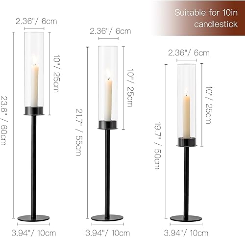 Miniatura 4 de Portavelas Black Hurricane Candeldo Taper Candelabros Candelabros de cristal, centro de mesa, juego de 3 velas para chimenea, decoración moderna