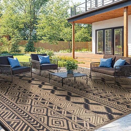 Waterproof Outdoor Rug 8x10 ft, Reversible Plastic Straw Patio Camping