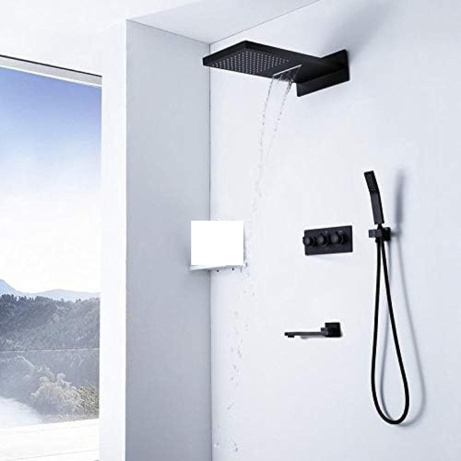 GLJTUO Shower system, Black Shower Faucet Rain And Waterfall Shower Head Hot Cold Brass Shower Valve Wall Mounted Bathroom Shower Mixer Set HIDEEP