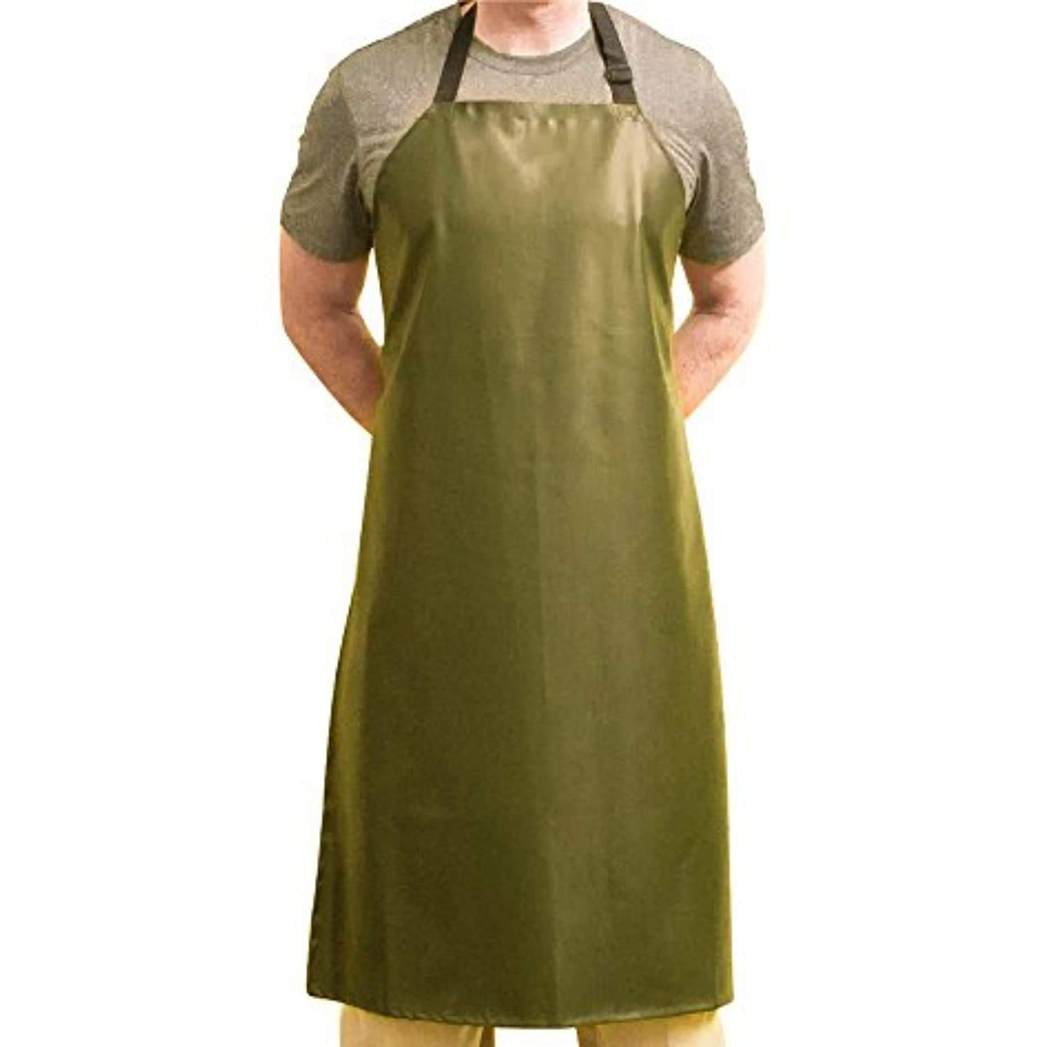 Medidove PVC Waterproof Apron Adjustable Bib Apron Waterproof Resistant with Pockets Cooking Kitchen Aprons for Women Men Chef Free Size Unisex (Pack Of 1) (Olive)