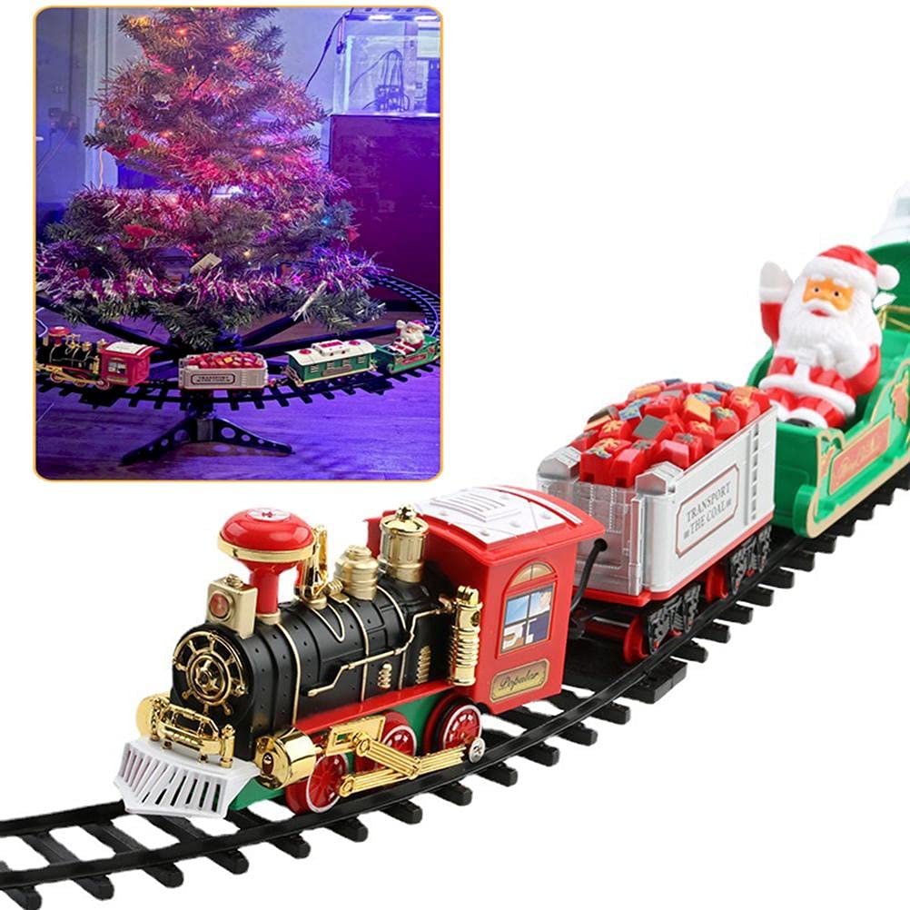 Jeffergarden Elektryczny Zestaw Bożonarodzeniowy Pociąg Dostawczy ABS Santa Express z świetlnym Dźwiękiem Tor o średnicy 88 Cm Zasilanie Akumulatorowe do Wakacji Pod choinką Pomysłowa Zabawa
