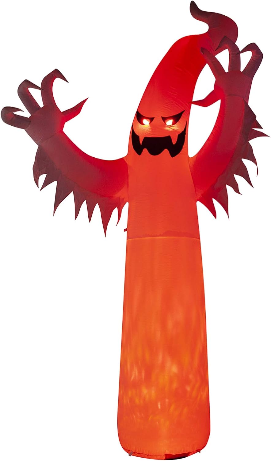 HOOJO 12FT Halloween Large Inflatable Red Fire Ghost Outdoor Decoration with Build in LEDs, Blow up Indoor, Yard, Garden Lawn Decoration