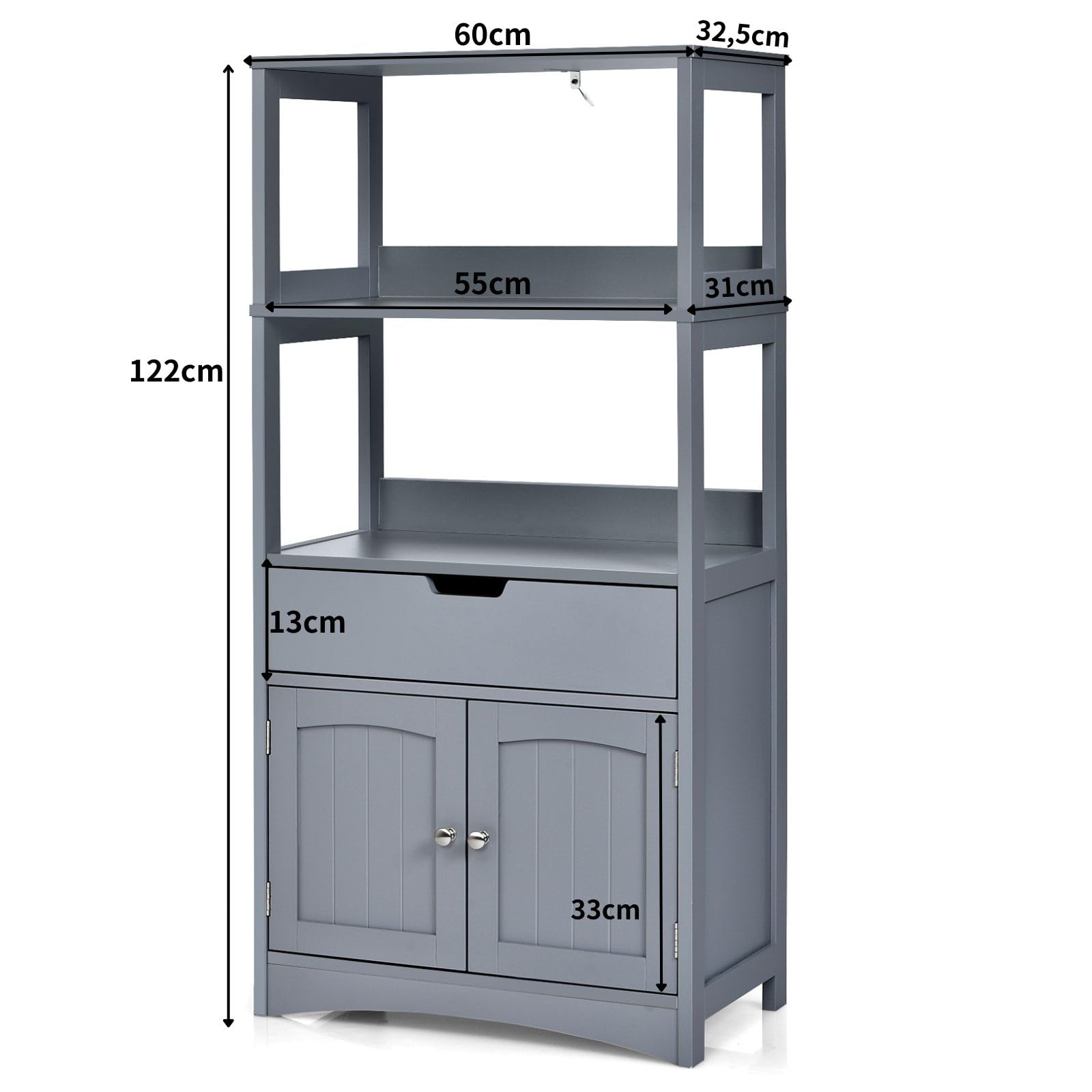 COSTWAY Houten badkamerkast, met 2 laden en 2 glazen deuren, hoge badkamerkast met verstelbare plank, opbergkast voor badkamer, keuken, woonkamer, wit COSTWAY Houten badkamerkast, met 2 laden en 2 glazen deuren, hoge badkamerkast met verstelbare plank, opbergkast voor badkamer, keuken, woonkamer, wit