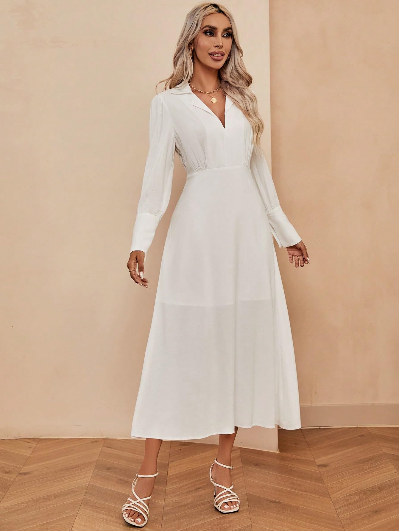 navy blue dress for baby girl Charming Long A-Line White Satin Split Wedding Dresses with Long Sleeves main image 1