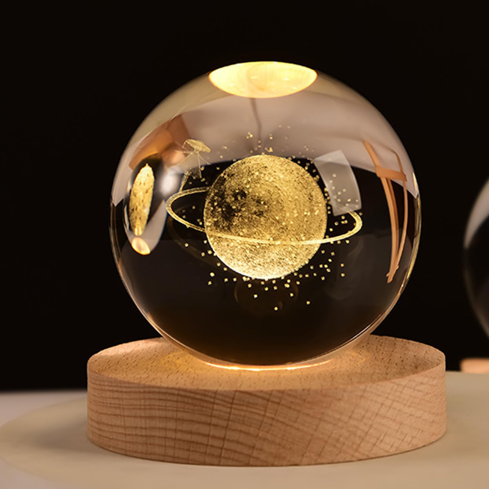 YuchiFa Happyhaves Calming Stellar Spheres - 3D Solar System Crystal Ball Night Light, LED Crystal Space Lamp (8cm/3.15in, #1)