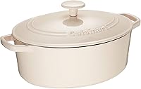 Vista 3 de Cuisinart Chef's Classic - Cacerola de hierro fundido esmaltado de 5.5 cuartos de galón, cubierta ovalada, color crema esmaltada