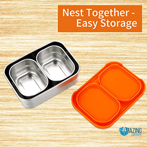 Amazing Containers | Stainless Steel Food Containers With Lids Set Of 3 (28 Oz, 8 Oz, 8 Oz) - Stainless Steel Lunch Container For Kids - Premium Metal Snack Container Leakproof Lunch Box Silicone Lids Sandwich Containers #TOP7