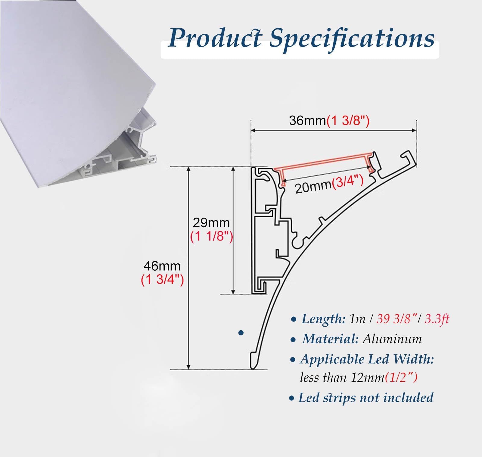 Profili per Strisce Led Modanatura a Corona Battiscopa Canale per Led, Illuminazione Indiretta Home/Theater Canale Led Profilo, Diffusore Modanatura Luce Led Sostituzione Linea Gesso(11m/36ft)