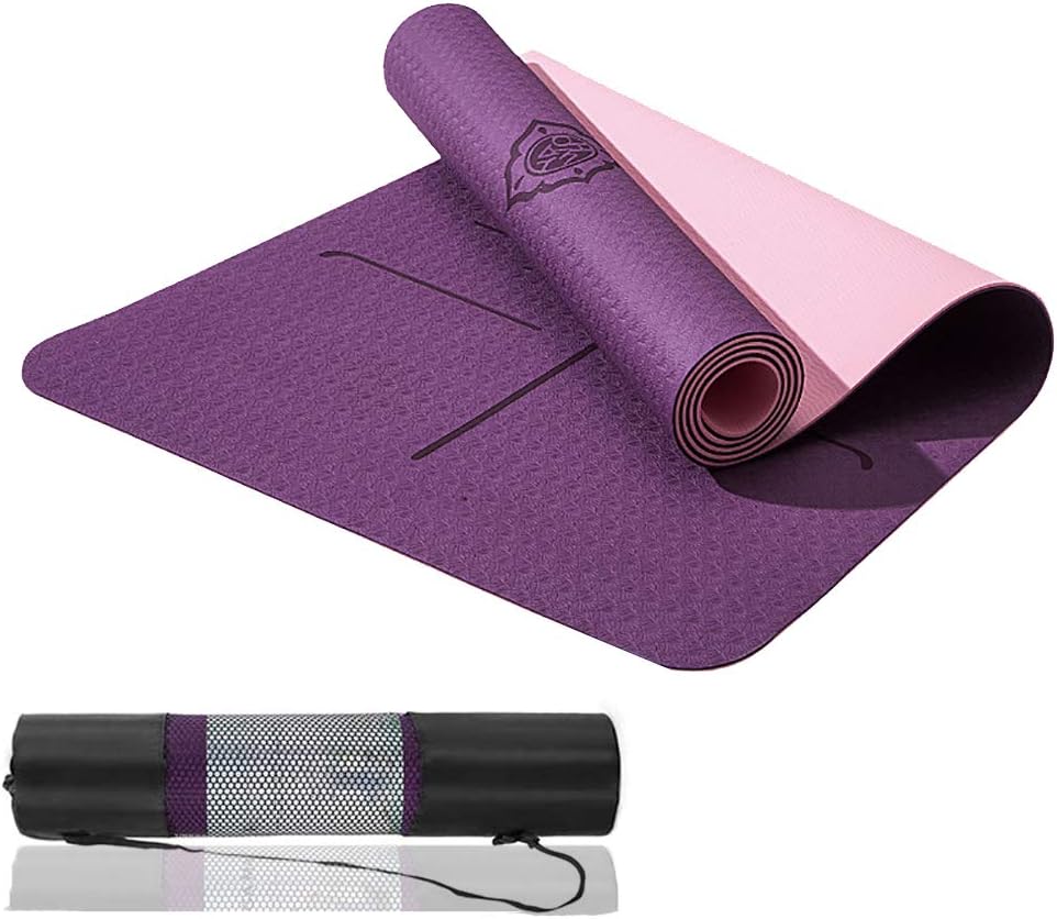 Eco Friendly Yoga Mat with Alignment Lines, TPE Yoga Mat Non Slip Textured Surfaces 0.8cm Thick High Density Padding to Avoid Sore Knees, Perfect for Yoga, Pilates and Fitness