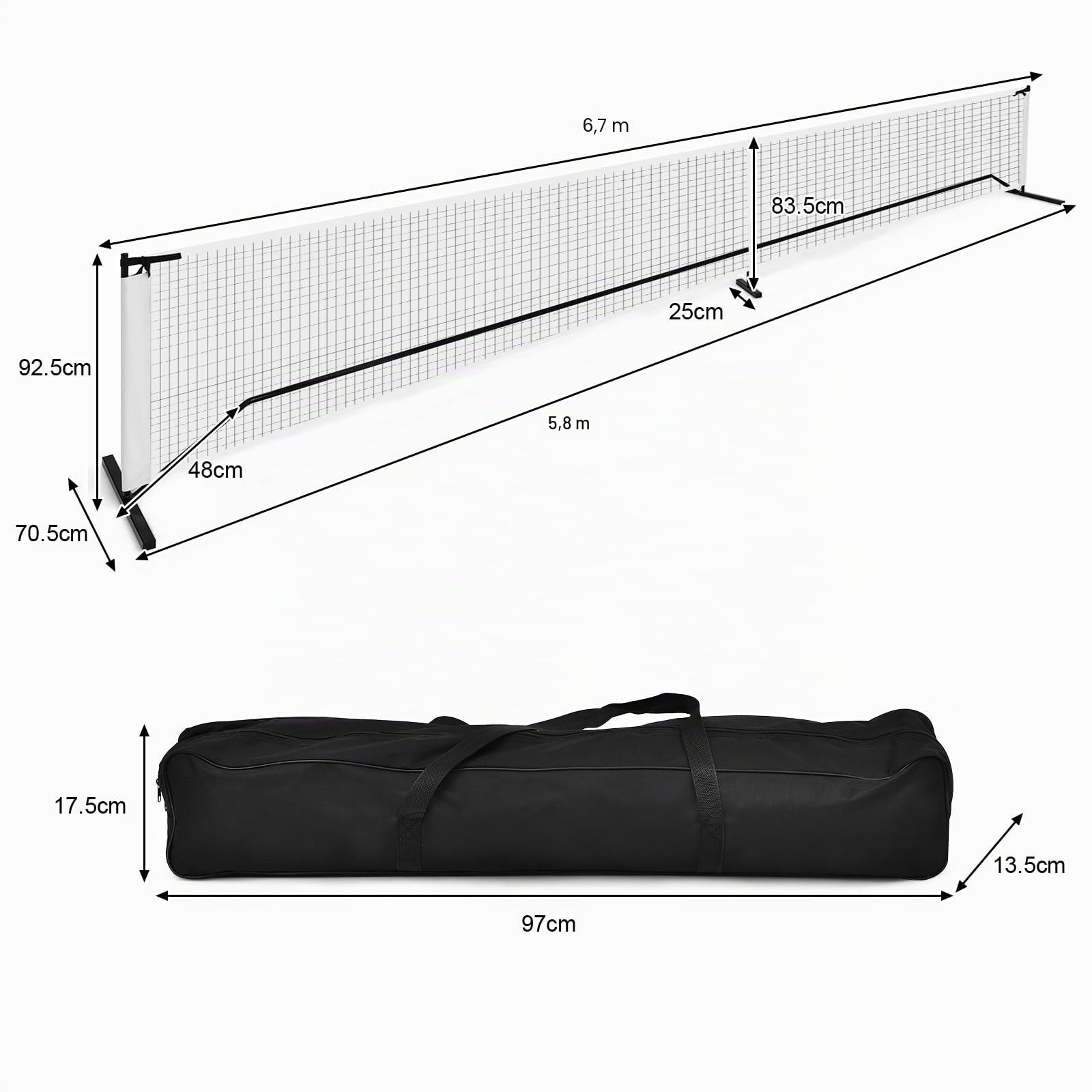 LIFEZEAL Filet de Pickleball Portable Résistant en Polyester | Filet de Sport Portable 670 x 92 x 70 cm en Polyester avec Sac de Transport pour Badminton, Tennis, Volley-Ball