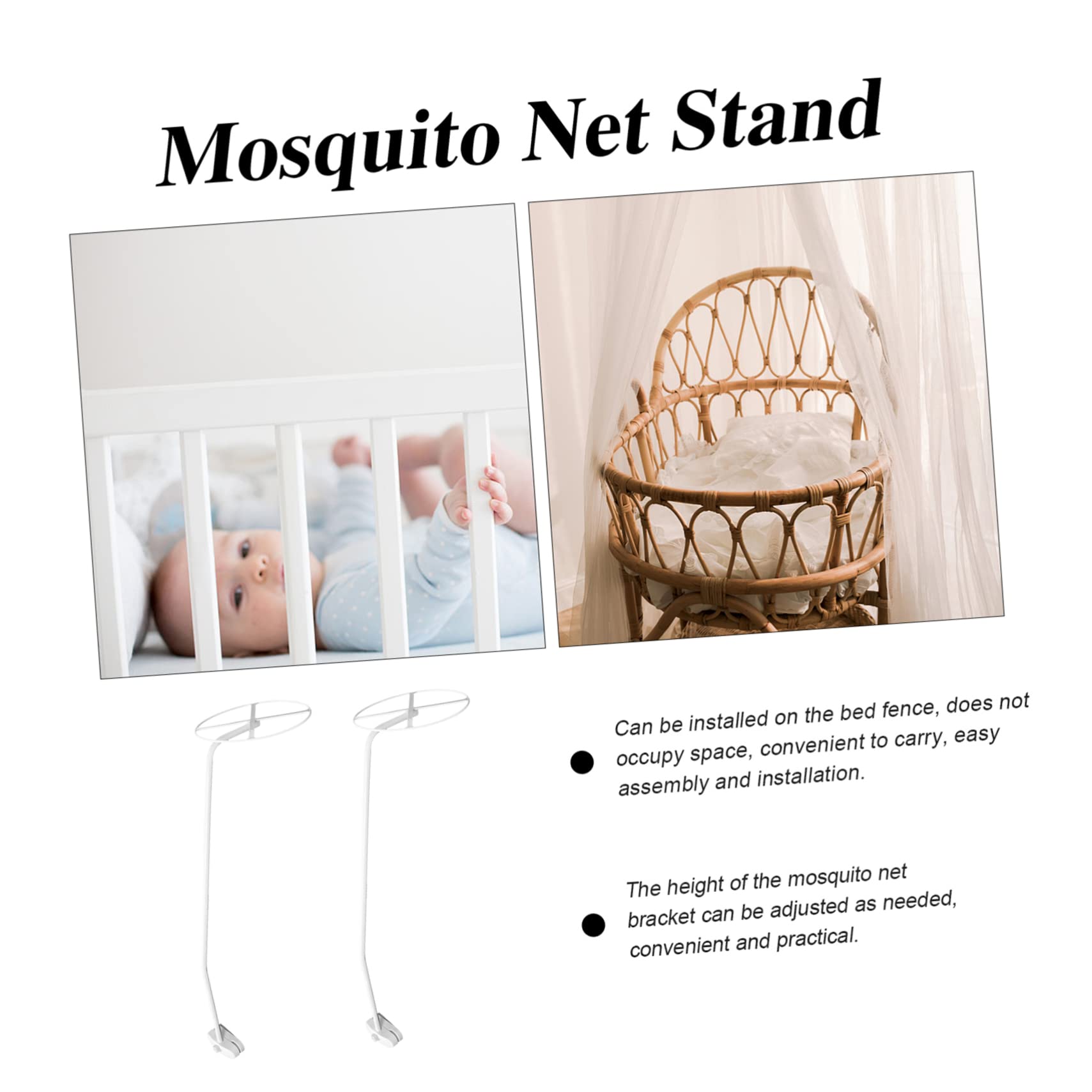 Hohopeti 1set Supporto Per Zanzariera Culla Acciaio Accessorio Per Lettini E Culle Con Clip E Anello Di Supporto Per Rete Mosquito