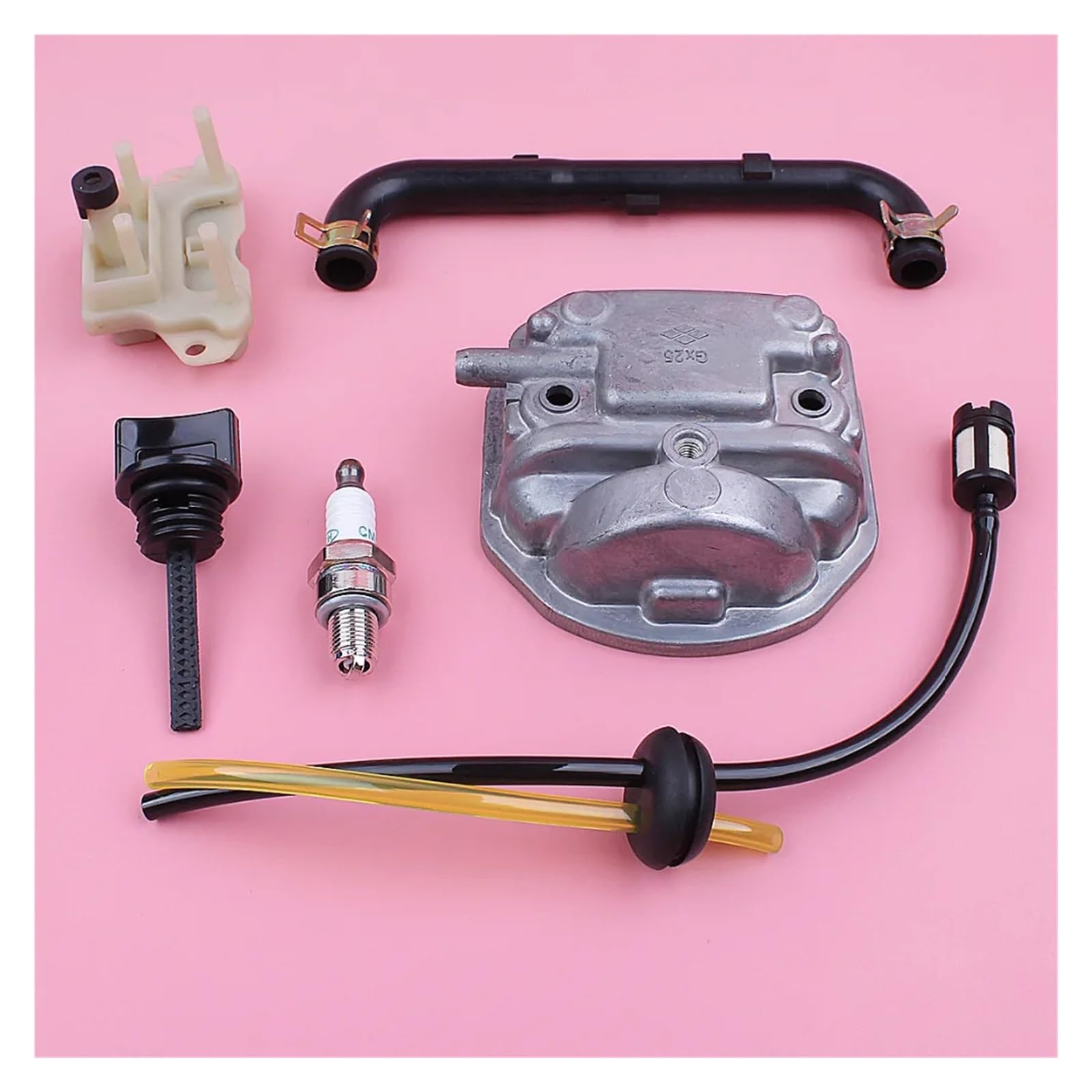 Tapa de Culata for Motor GX25 HHHT25S con Tapa de Filtro de Aceite, Placa de válvula de Salida y Ojal de línea de Combustible for cortacésped.