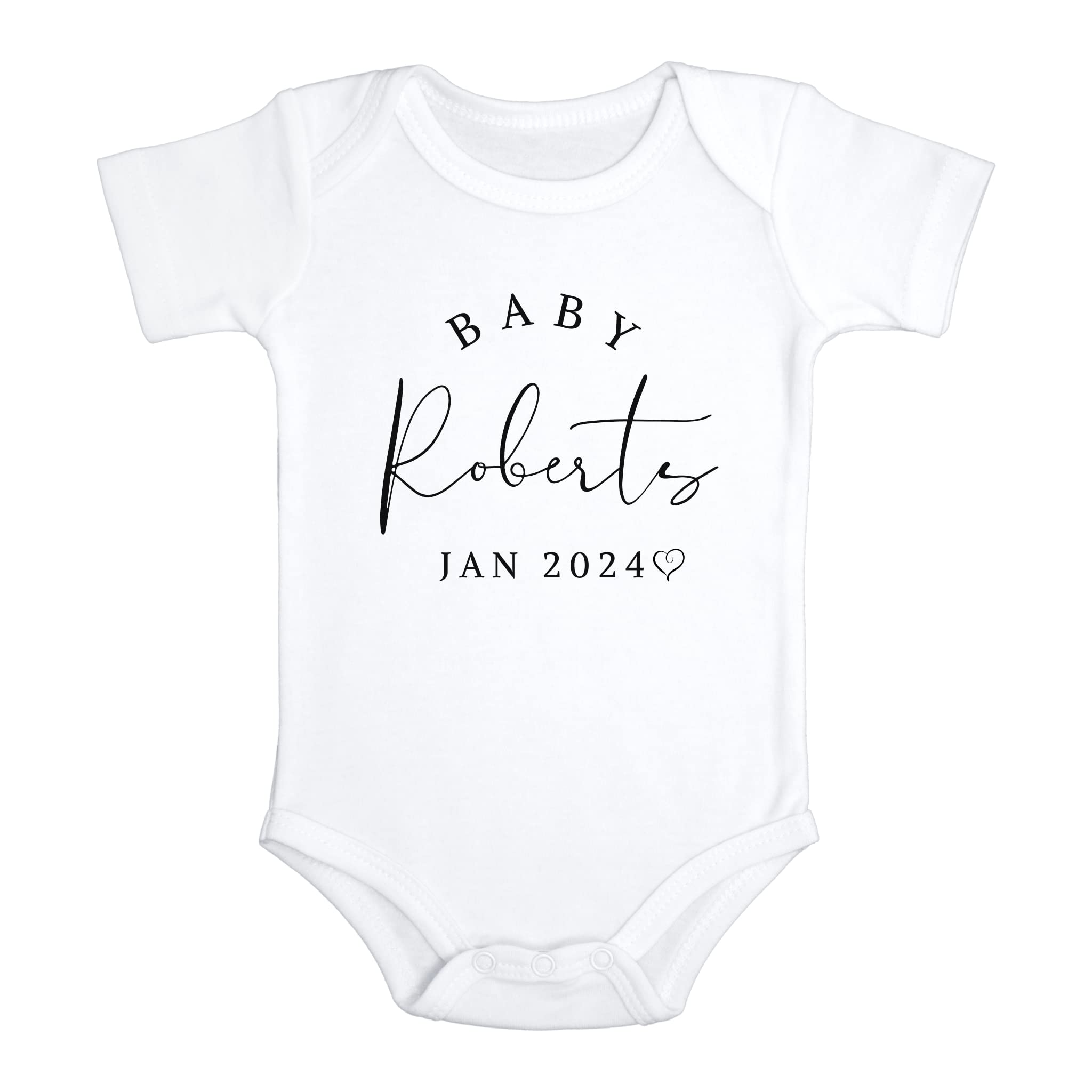Big Newsies Custom Pregnancy Announcement Gift Baby Bodysuit | Personalized Name & Date | White, 0-3 Months