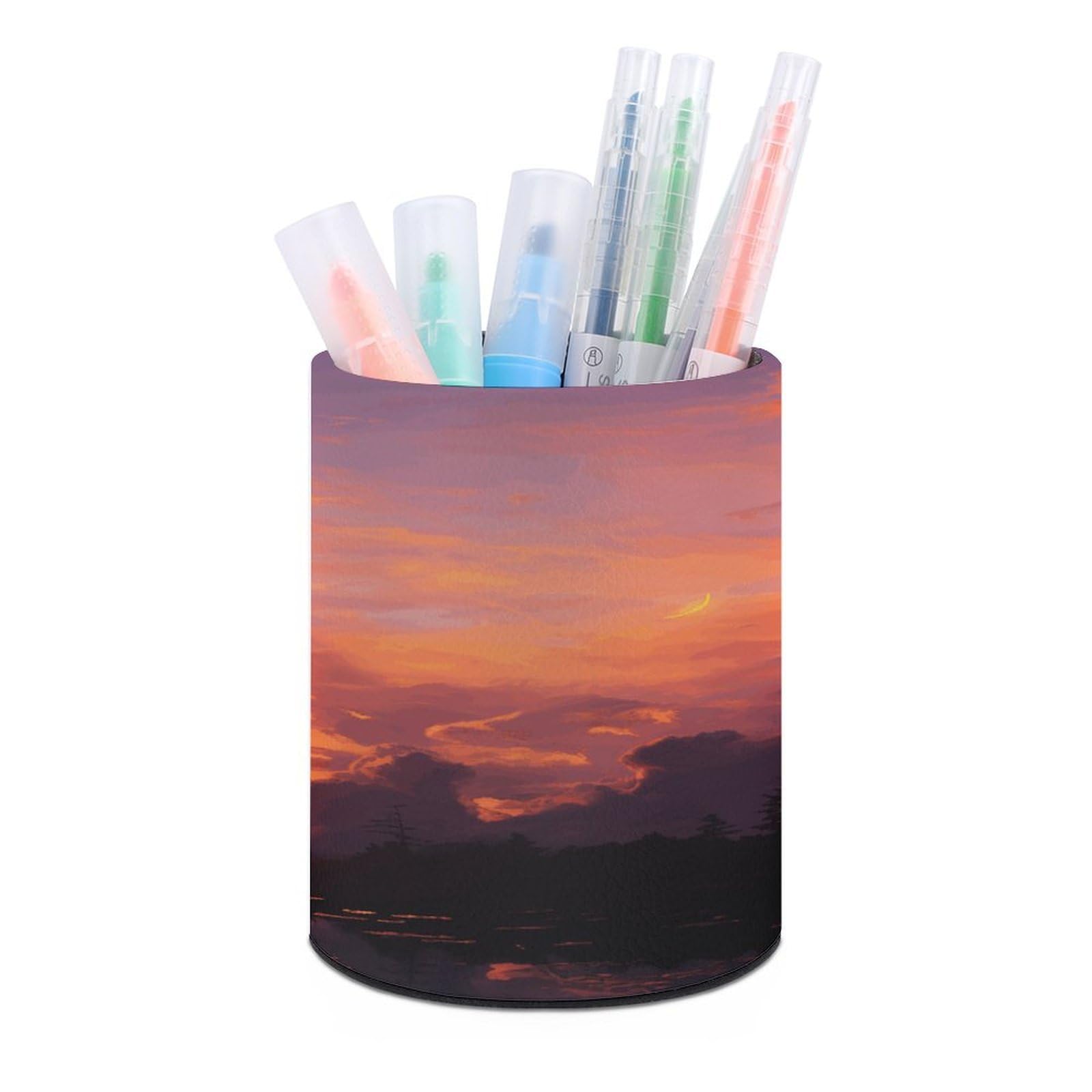 FekiLoot Sunset at Dusk Pen Holder Personalized Desktop Pencil Holders Case Office Accessories Container Box for Round Pen Cup Desktop Organizer Makeup Brush Holder Caddy Storage