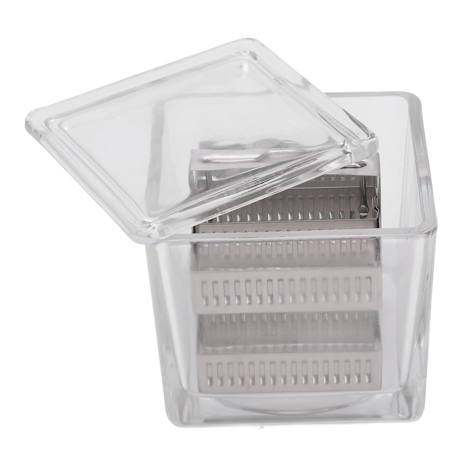 LiebeWH Lab Glass Staining Jar with Lid for Microscope Slides and Specimens High Clarity Dyeing Tank for Hematoxylin (30 Slides Capacity Jar Stainless Steel Rack)