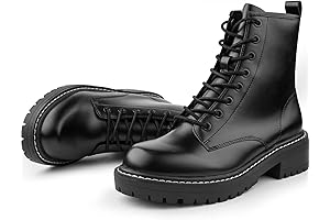 Women's Fashion Ankle Booties Causal 8-Eye Side Zipper Lace-up Combat Boots in Ichigo