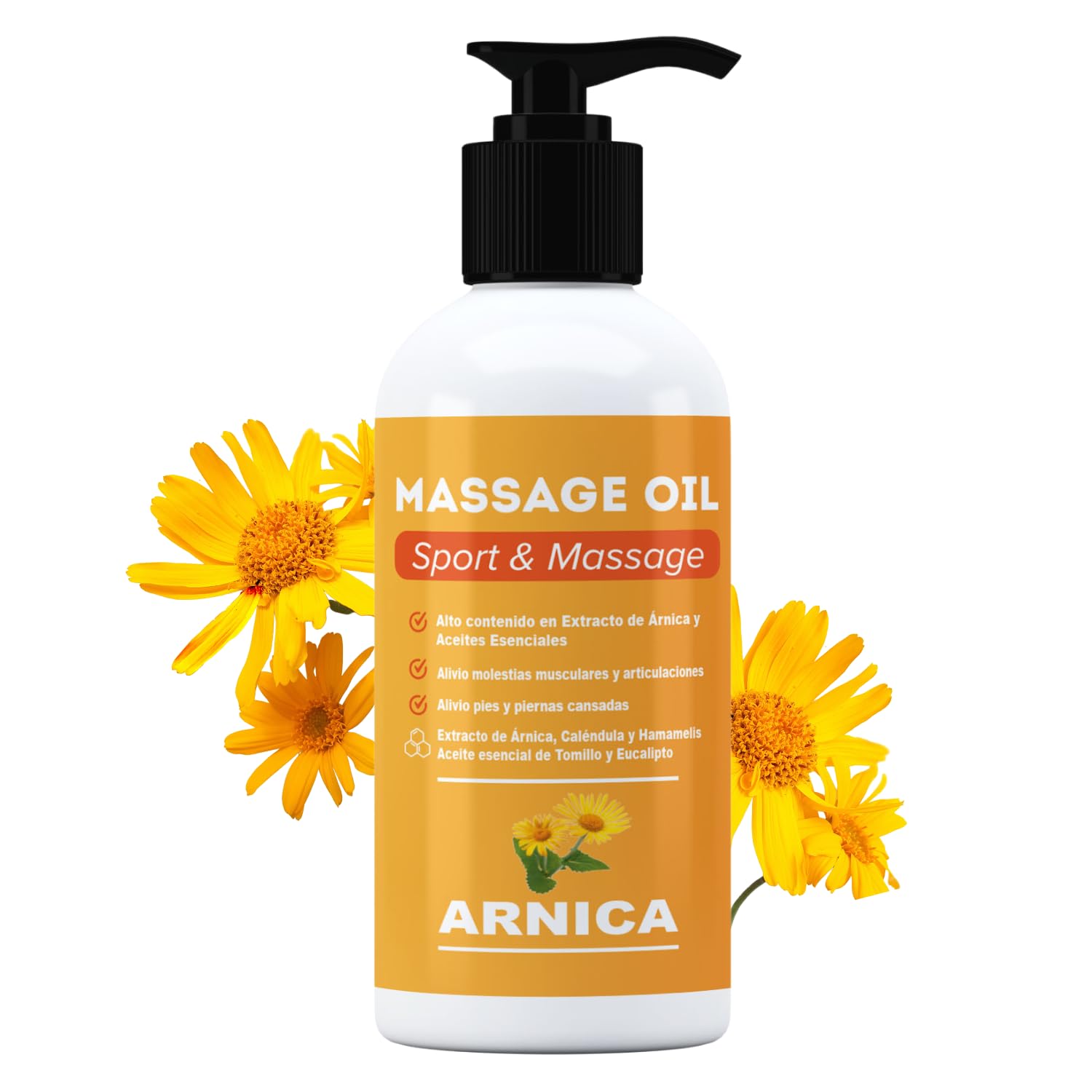 QKnatur - Aceite para masaje con extracto de Arnica, Calendula y Hamamelis (250 ml) - Ideal para masajes en musculos, espalda, hombro, pies, rodilla, contracturas - Rápida Absorción