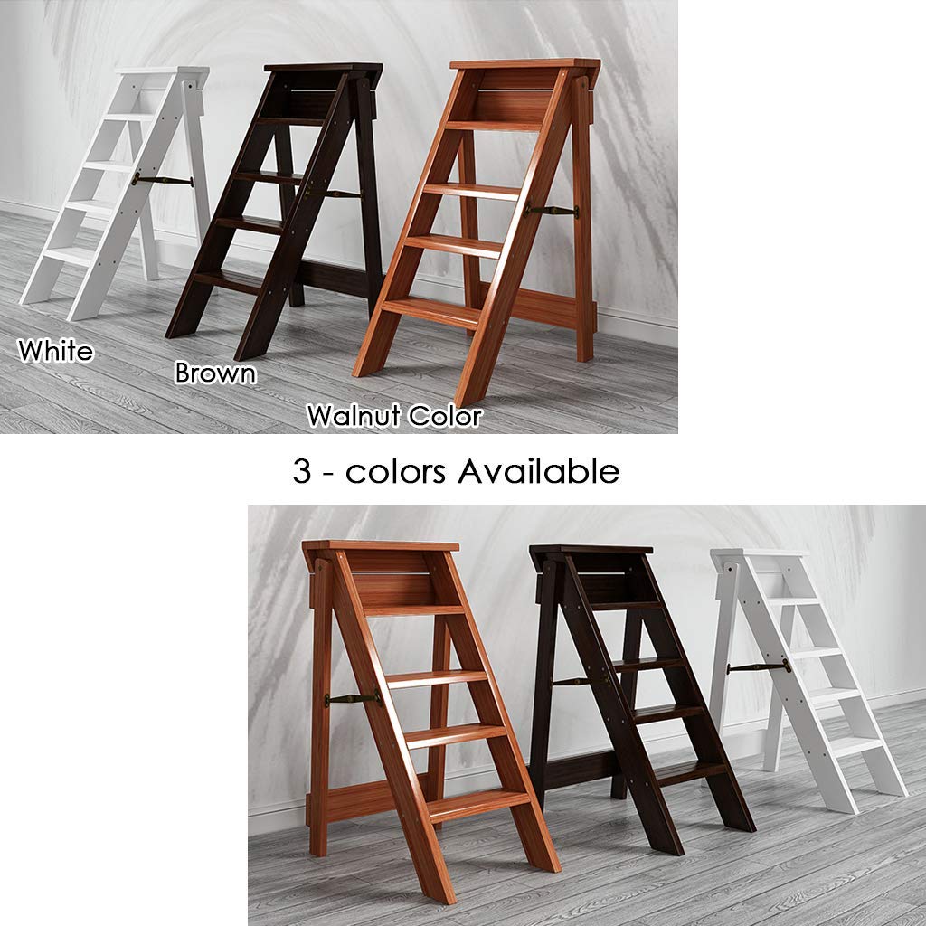 Escalera plegable multifunción de madera maciza de 5 peldaños para interiores y hogares, diseño de ahorro de espacio, escalera simple