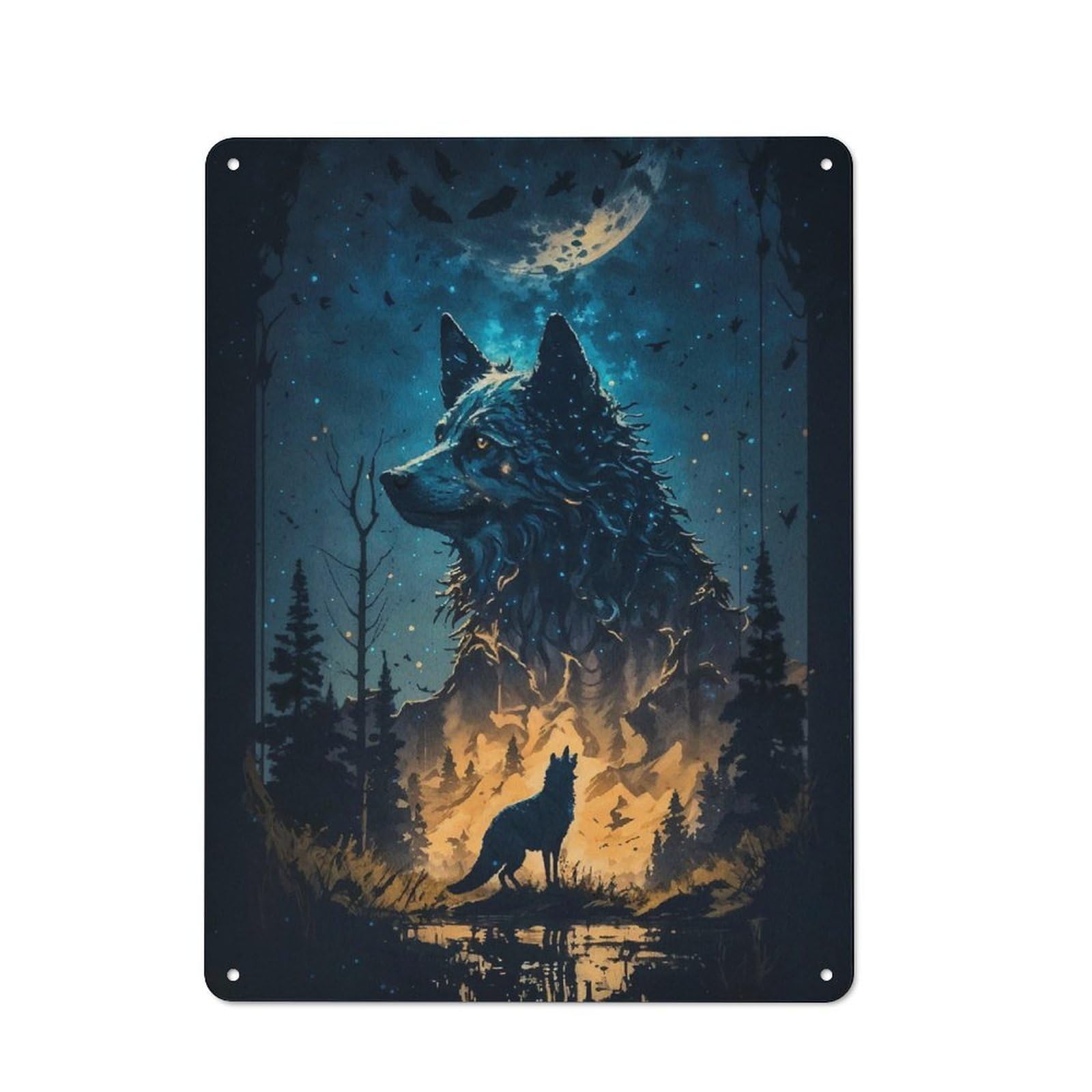 Junmoney Wolf Incredible Warehouse Style Metal Wall Decor 40X30cm, Tin Wall Sign For Modern Home, Workshop, Office Or Cafe