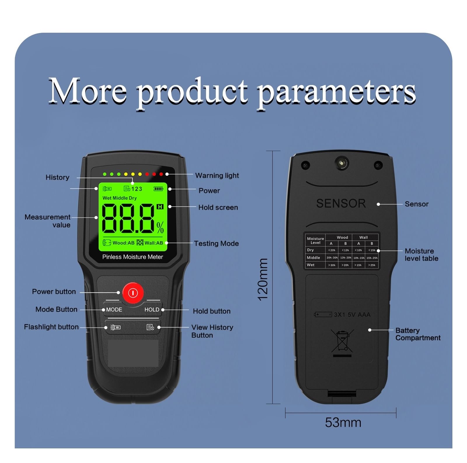 M80 Pinless Digital LCD Hygrometer Holzfeuchtemessgerät/Für Betonbauwand-Holzdetektor