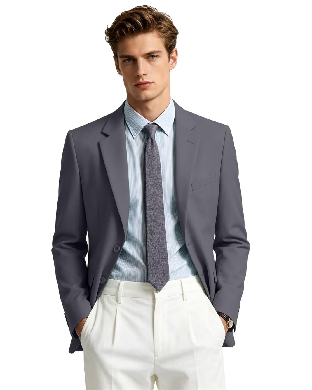 Giacche da uomo casual a due bottoni slim fit blazer abito separa cappotto sportivo con tasche per matrimoni e feste, grigio scuro, 5XL